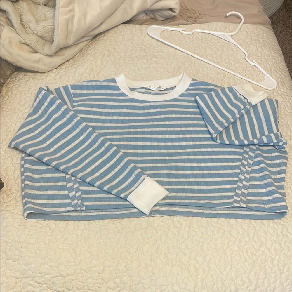 Blue and White Striped Long Sleeve Top
